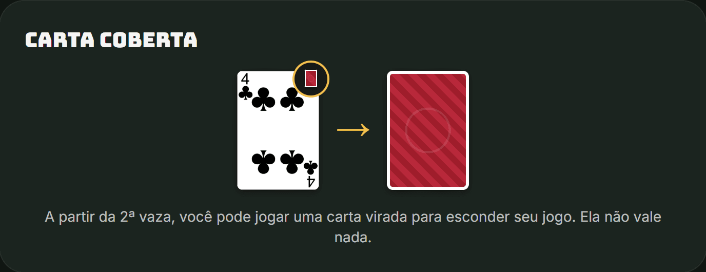 Um 4 de paus sendo jogado virado para baixo como carta coberta